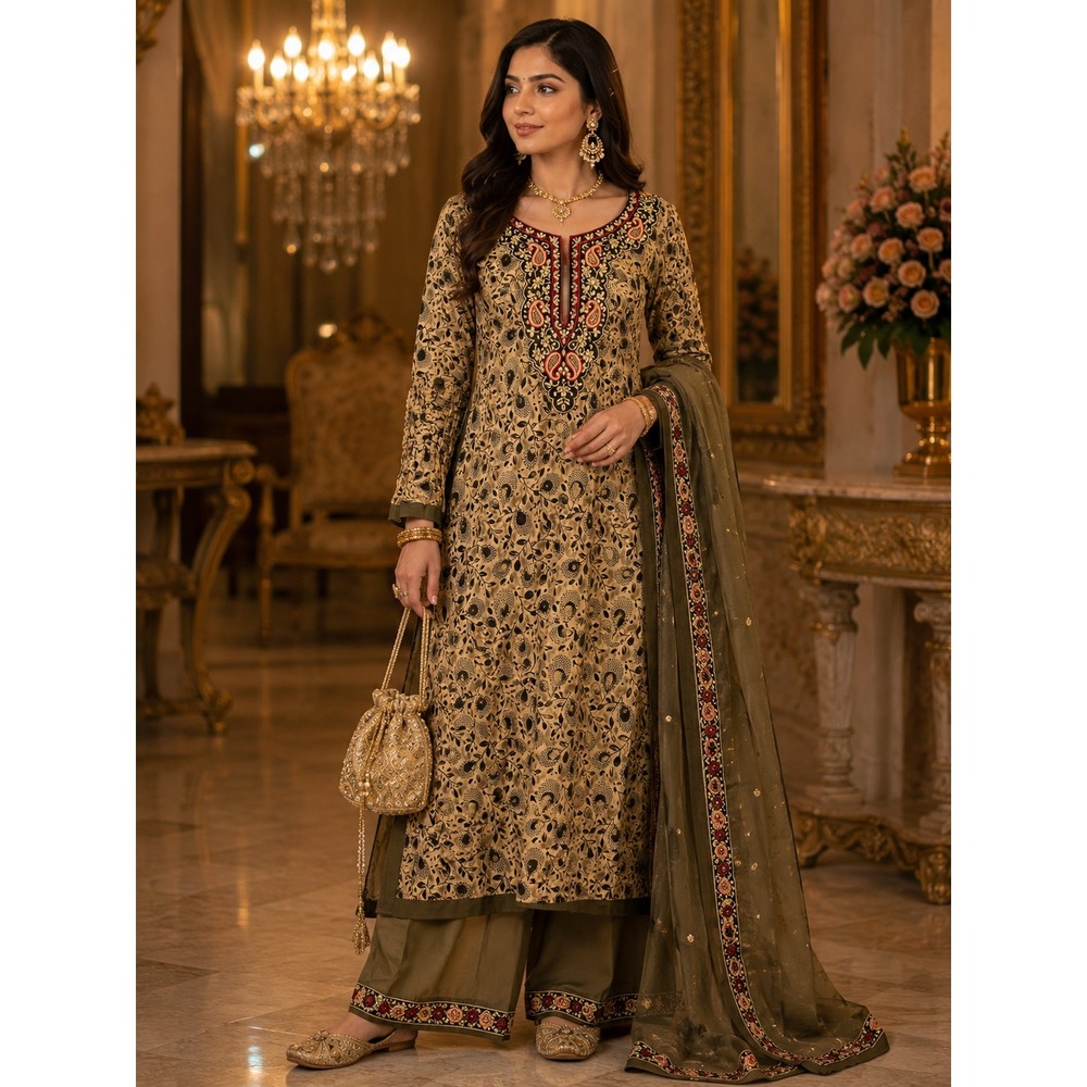 South Asian Kameez Al-Najam Kurti Tunic Women Large Tan Brown Excellent